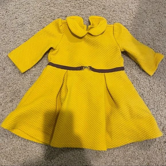 Janie and Jack yellow long sleeve jacquard dress - Picture 1 of 5